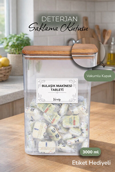 naturelove Ahşap Vakumlu Kapaklı Tablet Deterjan Kutusu 3 Lt (150 Adet Kapasi...