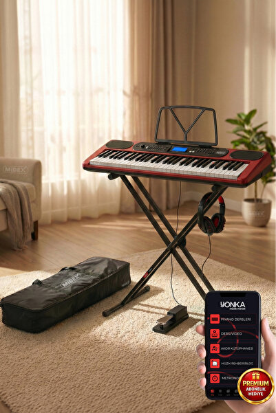 Midex PS-5200RD-HSS Pro Org 61 LED Işıklı Tuş Hassasiyetli Bluetooth Midi Kul...