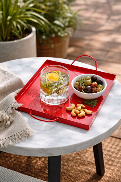 Arma House Country Tarzı Kırmızı Galvaniz Kare Tepsi 24 cm