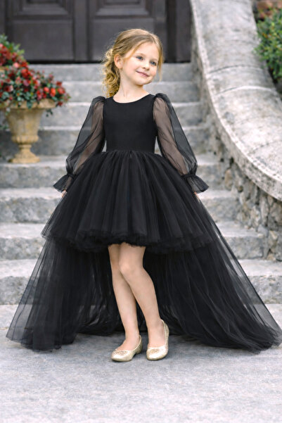 SUNEH Κοριτσίστικο φόρεμα με μακριά μανίκια, μαύρο, με λεπτομέρεια στο πίσω μ...