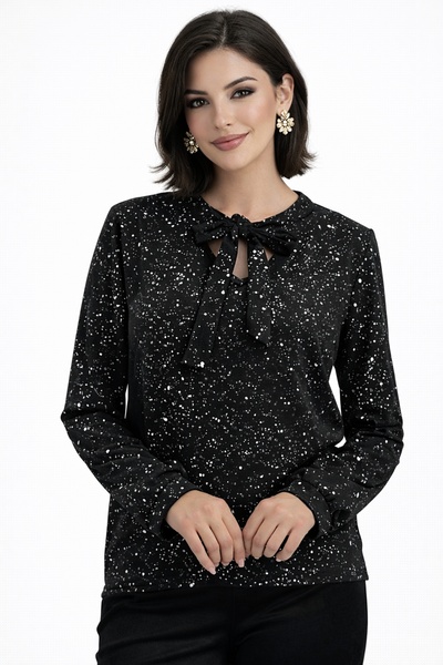 StarShinerS Bluza din catifea cu insertii aurii, croi larg si guler tip esarfa