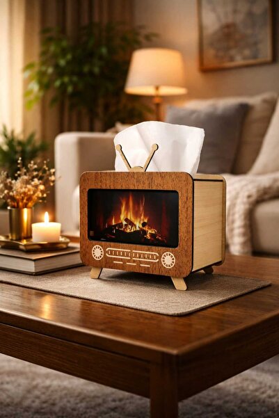 LAZORİAE Wooden Napkin Box in the Shape of a Television