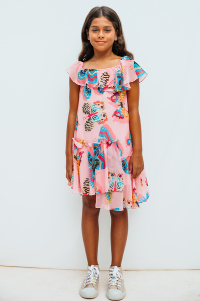SheShe Ružičasta haljina sa leptirima za devojčice od 4 do 12 godina