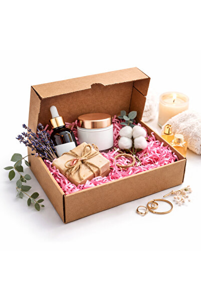 Doğahome Premium Kraft Hediye Kutusu 17x12,5x5,5 cm – Pembe Kırpık Kağıt Dolg...