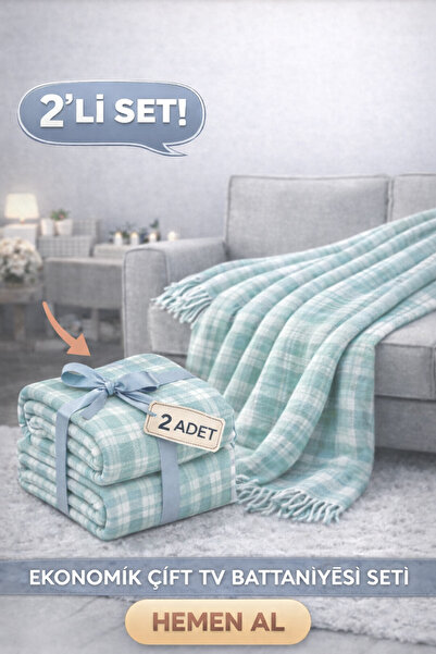 MUK's 2'Li Pamuklu Tek Kişilik Skoç TV Battaniyesi 155 X 220 cm