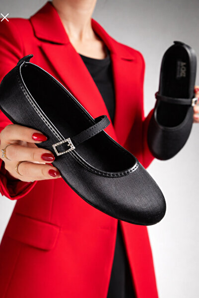 ACMZ SHOES Saten Kadın Babet Ortopedik Taban Yuvarlak Burun Balerin Ayakkabı