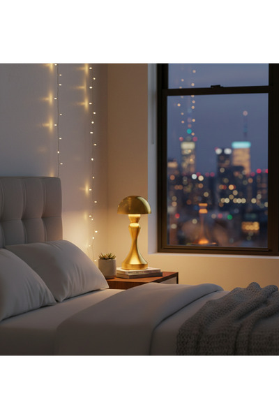 ledison مصباح طاولة لاسلكي معدني ذهبي مزخرف على شكل فطر