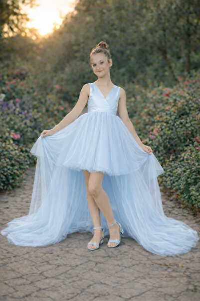 SUNEH Kız çocuk Bebe Mavisi Anvelop Mezuniyet Doğum Günü Elbise