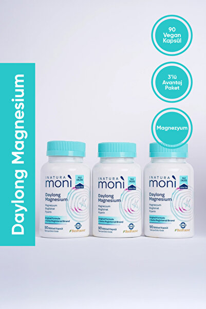 Moni Vitamins 3'lü 90 Kapsül Moni Daylong Magnesium Magnezyum Bisglisinat, Ma...