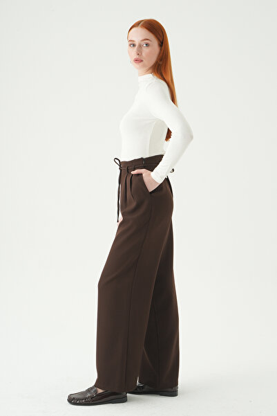 Rays 8411A Pantaloni Palazzo cu șireturi, maro amar