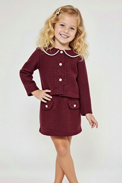 My Kids Wear Costum din tweed cu detalii perlate pentru fetițe, de sărbătoare...