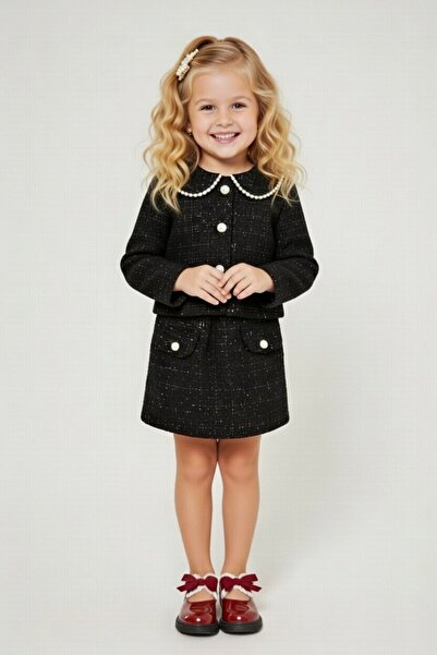 My Kids Wear Costum din tweed cu detalii perlate pentru fetițe, de sărbătoare...