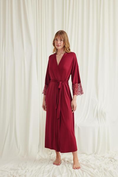 MONAMİSE Γυναικεία ρόμπα με δαντέλα και ζώνη 18554