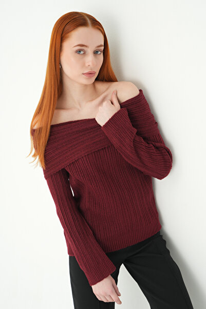 Rays 2324 Boat Neck Long Sleeve Sweater Claret Red