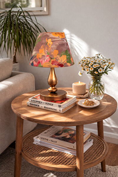 retro home design Eskitme Ayaklı Renkli Çiçek Detaylı Masa Lambası Dekoratif ...