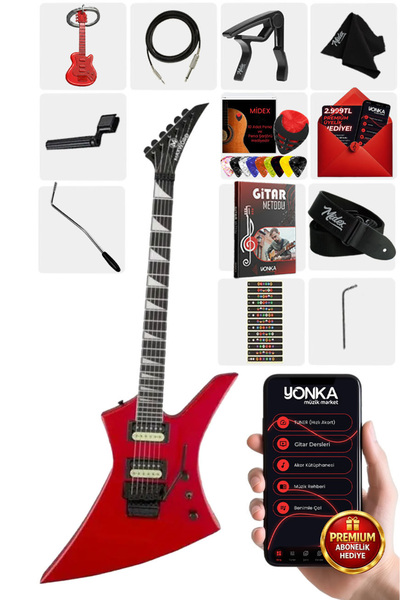 Maxword DG-34RD Kelly Kasa Floyde Rose 2x Zebra Humbucker Manyetik Elektro Gitar