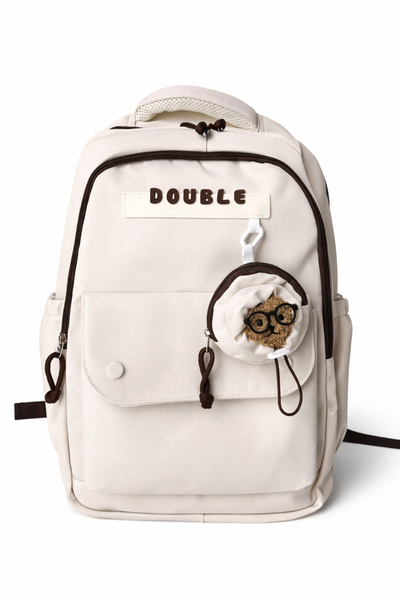 Ecrou Beige Charm Detailed School Backpack with Pockets