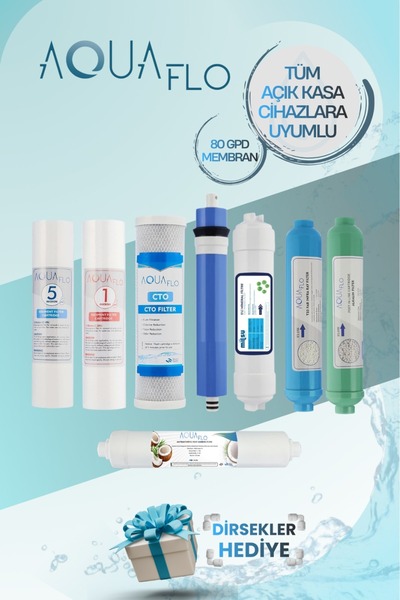 AQUAFLO Açık Kasa Su Arıtma Cihazı 12 Filtre Seti Standart Membran Set