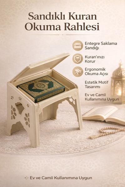 Dalgıç Raptiye Sandıklı Krem Plastik Rahle - Dayanıklı Kuran Okuma Sehpası 15...