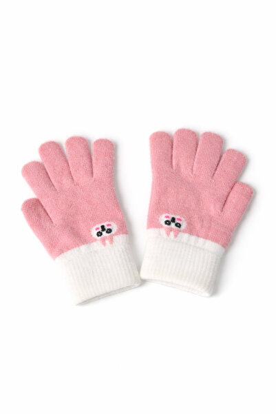 Ecrou Pink Gloves with Cat Embroidery