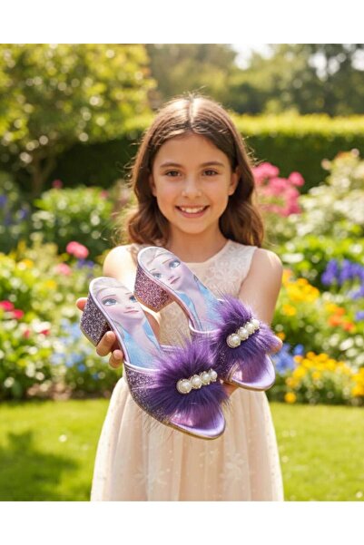 SGF KIDS pantofi cu toc pentru copii, din sticlă spartă mov, pachet de personaj