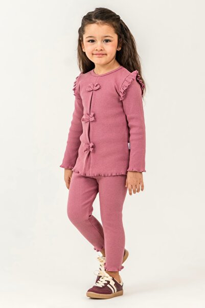 Minoviababykids Kız Çocuk Fiyonk Detaylı Omuz Fırfırlı İkili Takım