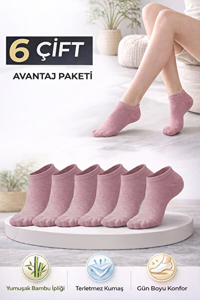 Bravie Women's Bamboo Sneakers Socks 6-Pack 725 Dried Rose