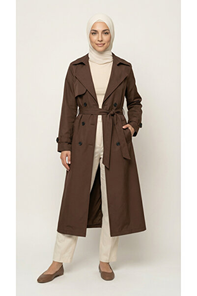 BENAHOLL Μακρύ παλτό με κορδόνια με κουμπιά Doresia-ZŞ6003 Σκούρο καφέ