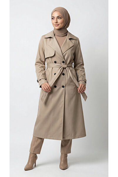 BENAHOLL Μακρύ παλτό με κορδόνια με κουμπιά Doresia-ZŞ6003 Πέτρα