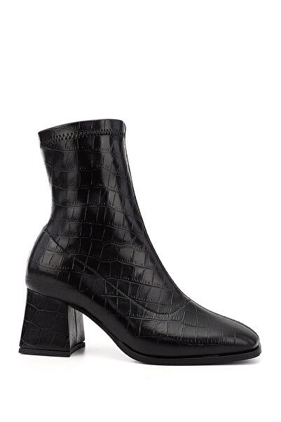 GÖNDERİ(R) Cizme elastice cu toc gros aspect de piele de crocodil negru pentr...