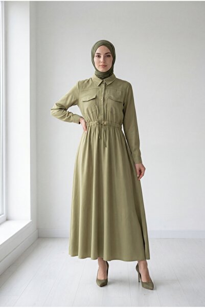 BENAHOLL Φόρεμα Derenay με μισό πέτο, μαζεμένη μέση και τσέπες-EU3298 Πράσινο...