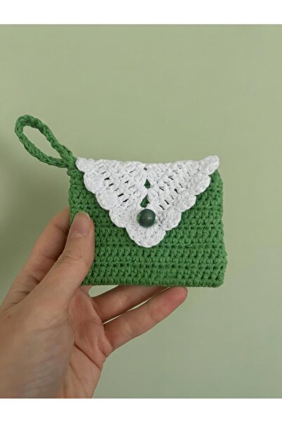 Aylin Bijuteri Kartlık Cüzdanı Yeşil Mini Örgü Cüzdan