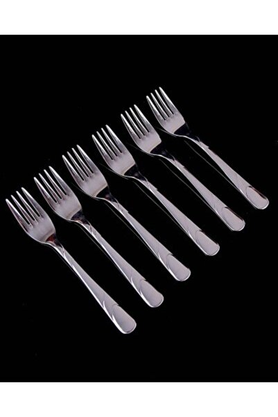 New Trend شوكة حلوى منقوشة بخط من الفولاذ المقاوم للصدأ 6 قطع