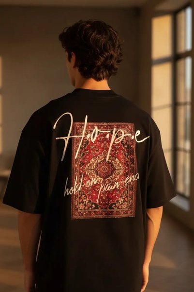 CANMODA Hope Oversize %100 Pamuk T-Shirt - Siyah