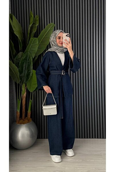 Molly Nelly طقم بلوزة وبنطلون نسائي مع حزام من الدنيم