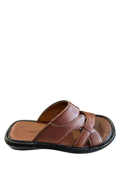 Castle Black 8521 Ανδρικές παντόφλες από γνήσιο δέρμα καφέ