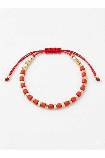 Handmade Premium Adjustable Red Bracelet with Gold Beads