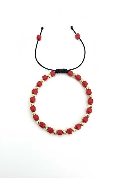 Handmade Bratara Reglabila Premium - Red & Gold