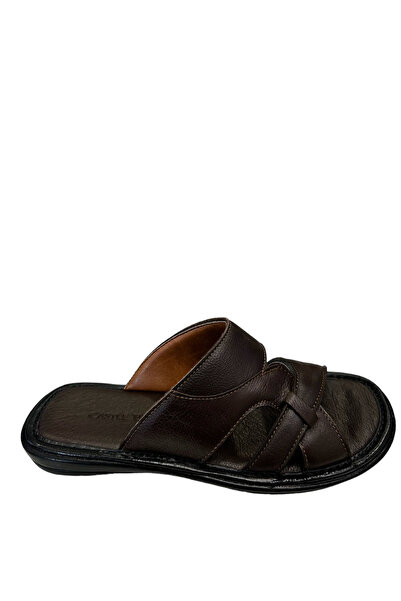 Castle Black 8521 Ανδρικές παντόφλες από γνήσιο δέρμα καφέ