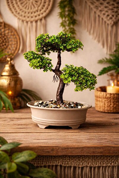 Lineva Dekoratif Yapay Bonsai Mini Ağaç – Masaüstü Ev Ofis Süs Bitkisi (1 Adet)