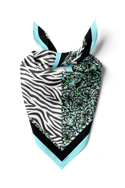 Modabutik D60 Kadın Yeşil Zebra Desenli 50x50 Bandana HYL DG01431-22