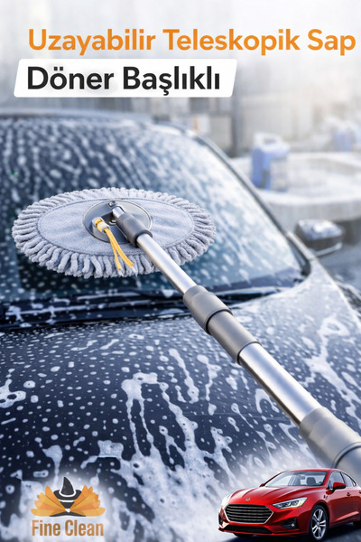 Fine Clean Gri Teleskopik Oto Temizlik Mopu Mikrofiber Başlık, Çizmez Yüzey, ...