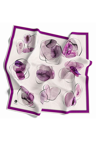 VİOLLA Twill Sulu Boya Geometrik Desenli Mürdüm Renkli 90x90 Eşarp (İpek İçer...