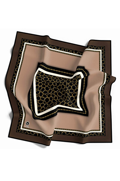 VİOLLA Twill Zincir Desenli Vizon Renkli 90x90 Eşarp (İpek İçermez) Kenar Dik...