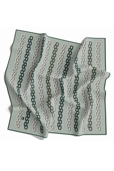 VİOLLA Twill Zincir Desenli Koyu Mint Yeşili Renkli 90x90 Eşarp (İpek İçermez...