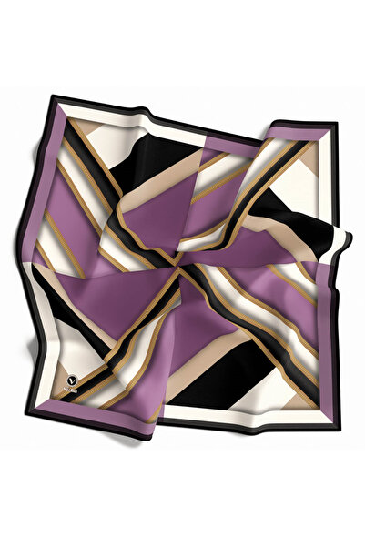 VİOLLA Twill Geometrik Desenli Lila Renkli 90x90 Eşarp (İpek İçermez) Dikim Ş...