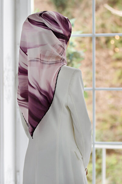 VİOLLA Twill Dalga ve Ekose Desenli Lila Renkli 90x90 Eşarp (İpek İçermez)Ken...