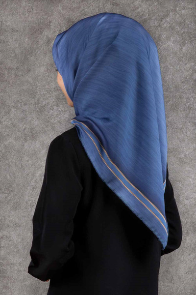 VİOLLA Twill Efektli Bordür Desenli Bebe Mavisi Renkli 90x90 Eşarp (İpek İçer...