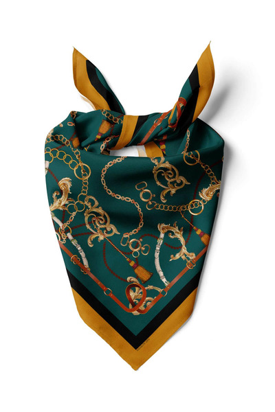 Modabutik E72 Kadın Yeşil Zincir Desenli 50x50 Bandana