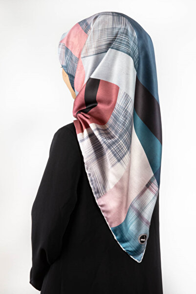 VİOLLA Twill Geometrik Desenli Pudra Renkli 90x90 Eşarp (İpek İçermez) Kenar ...
